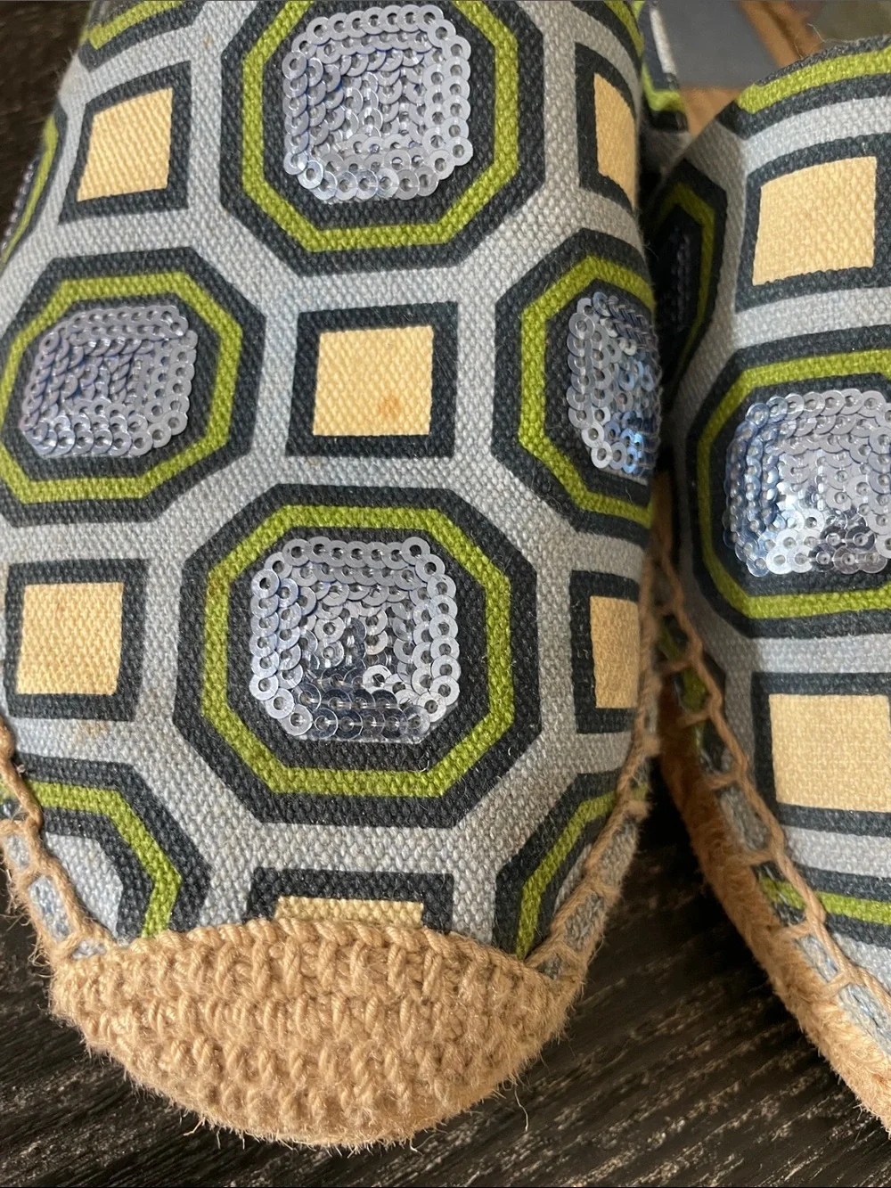 Tory Burch Geometric Sequin Espadrilles in Blue, Green & Cream
